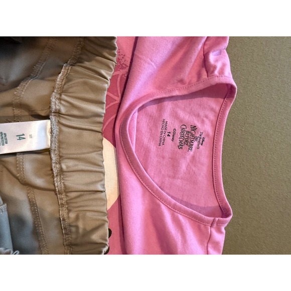 Disney Other - Disney Nightmare Before Christmas Jack Sally Pink Shirt Khaki Shorts Set Kids 14